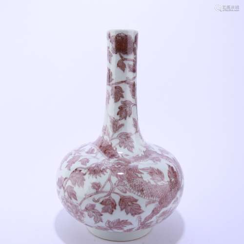 An Underglaze Red Dragon and Flower Bottle Vase