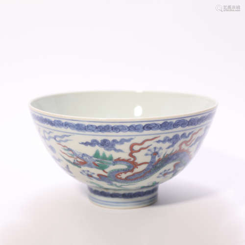 A Wucai Glaze Dragon Bowl