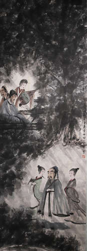 A Chinese Figure Painting Paper Scroll, Fu Baoshi Mark