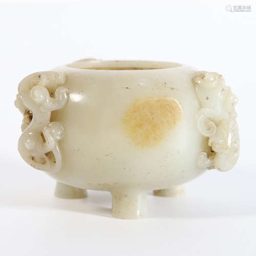 A Carved Hetian Jade Tripod Censer