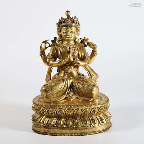 A Gilt Bronze Figure of Four-Armed Guanyin