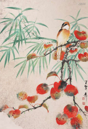 A Chinese Bird and Flower Painting Paper Scroll, Xie Zhiliu ...