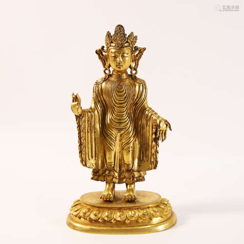 A Gilt Bronze Figure of Guanyin