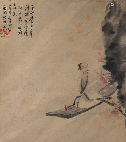 A Chinese Figure Painting Paper Scroll, Fu Baoshi Mark