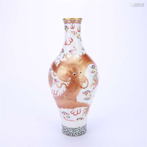 A Famille Rose Dragon Olive-Shape Vase