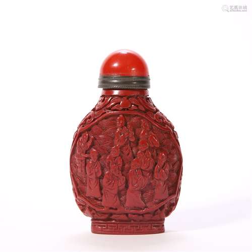 A Carved Cinnabar Lacquer Arhat Snuff Bottle