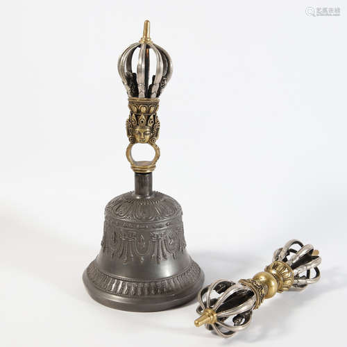 Two Bronze Buddhist Bell and Vajra