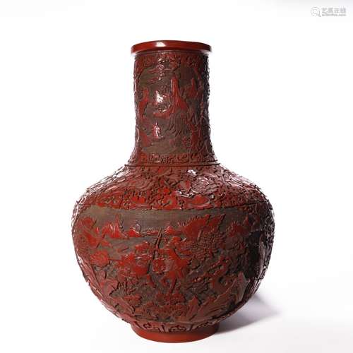 A Carved Cinnabar Lacquer Figure Story Bottle Vase