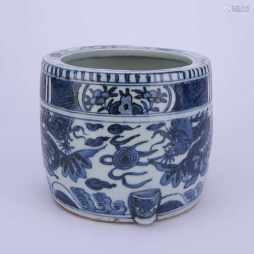 A Blue and White Dragon Tripod Censer