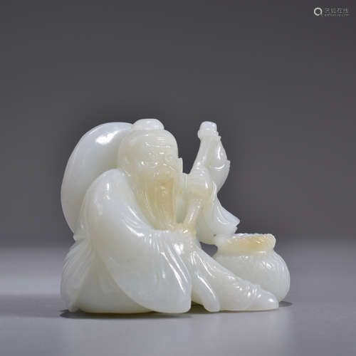 A Carved Hetian Jade Drunk Fisherman Ornament