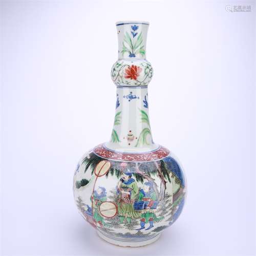 A Wucai Figure Story Bottle Vase