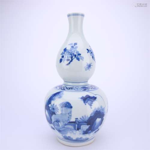 A Blue and White Mythical Beast Double Gourd-Shape Vase