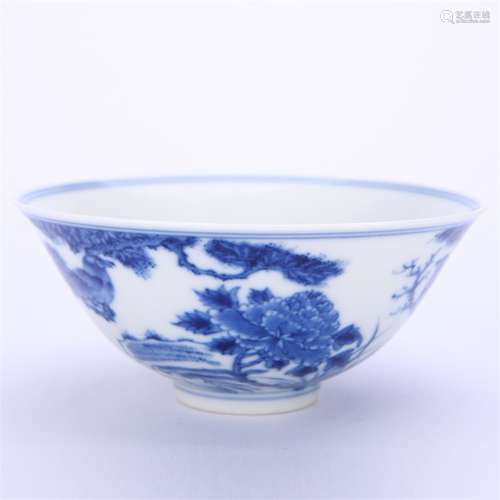 A Blue and White Flower and Bird Bowl