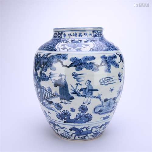 A Blue and White Figure Jar