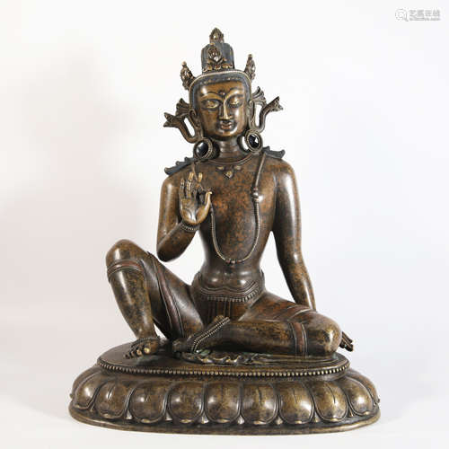 A Silver Inlaying Copper Alloy Figure of Avalokiteshvara