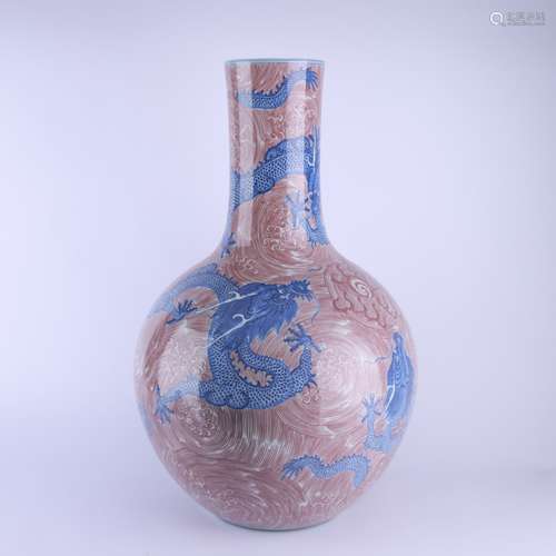 A Copper Red Glaze and Underglaze Blue Dragon Tianqiuping