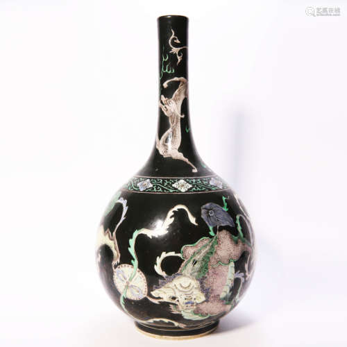 A Black Ground Sancai Glaze Mythical Beast Bottle Vase