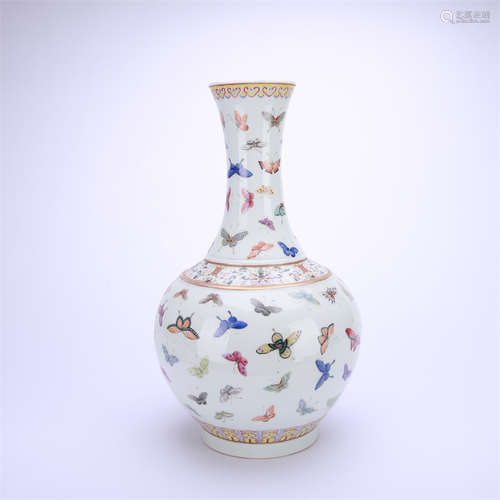 A Famille Rose Butterfly Bottle Vase