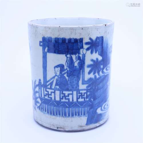 A Blue and White Figure Brush Pot