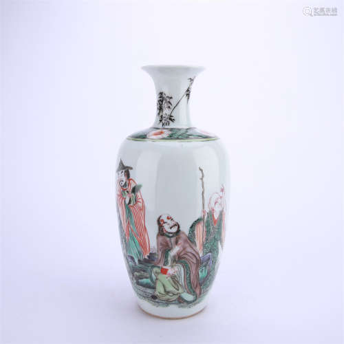 A Wucai Glaze Figure Guanyin Vase