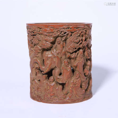 A Carved Bamboo Figure Brush Pot
