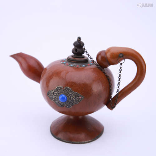 A Hardstone Inlaid Gourd Tea Pot