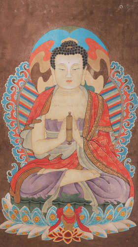 A Chinese Buddha Painting Paper Scroll, Anonymous