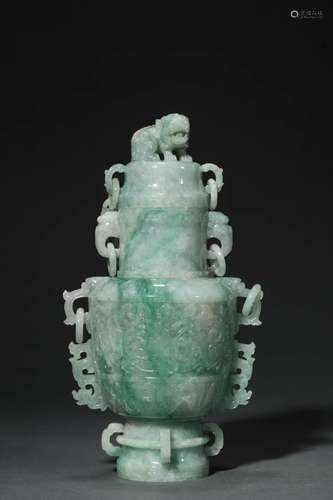 Qing Dynasty A Carved Nephrite Jade Vase