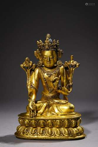 Qing KangXi, Chinese Gilt Bronze Bodhisattva Statue