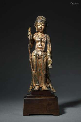 Tang Dynasty, Gilt Bronze Standing Buddha Statue