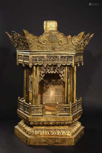 Qing QianLong, A Gilt Bronze Hexagonal Shaped Buddhist