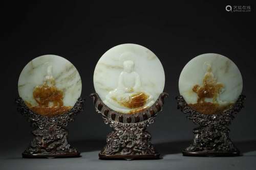 QianLong, A Group of Three Carved Jade Round Table