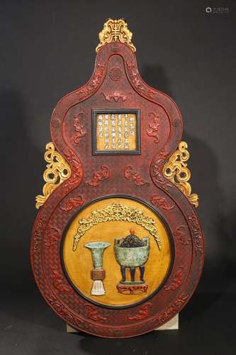 A Qing Dynasty Cinnabar Lacquer Gourd Shaped Hanging