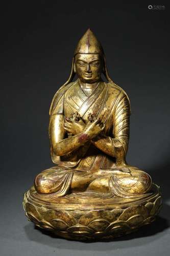 Ming Dynasty: A Gilt-bronze Vajra Tsongkhapa Seated