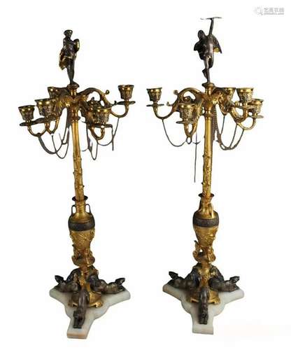 A Pair of Western Styled Gilt bronze Candle Holders