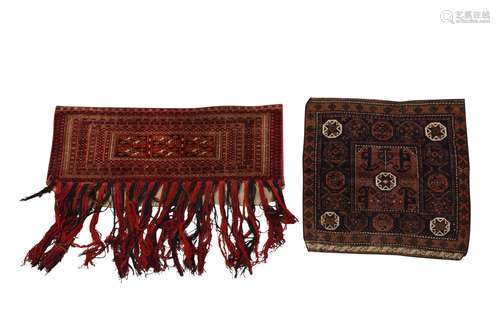 AN ANTIQUE BALOUCH MAT AND TURKMENISTAN ANIMAL TRAPPING