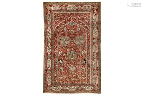 A VERY FINE SILK QUM PRAYER RUG, CENTRAL PERSIA