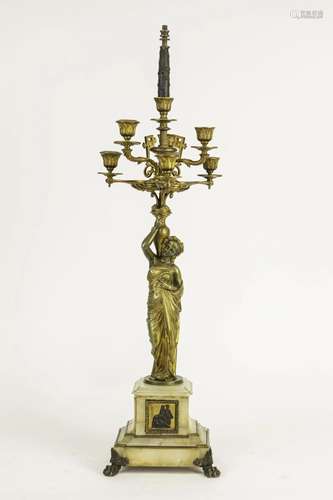 GILT BRONZE AND WHITE MARBLE SIX-ARM CANDELSTICK