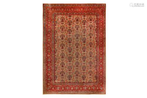 A FINE ANTIQUE KASHAN DABIR CARPET, CENTRAL PERSIA