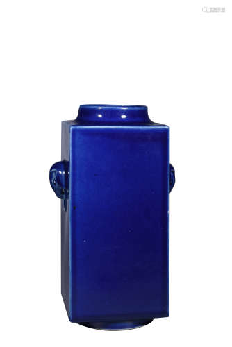 清道光 霁蓝釉四方太平有象瓶