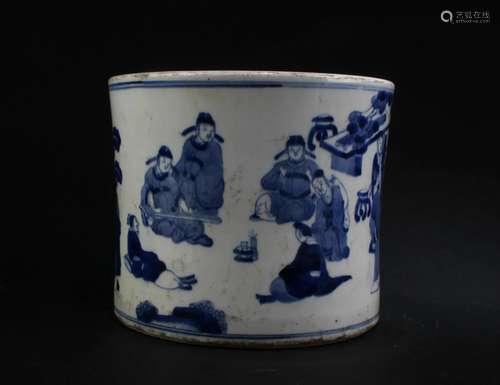 Chinese Blue & White Porcelain Brushpot