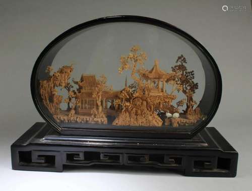 A Framed Cork Carving Display Ornament