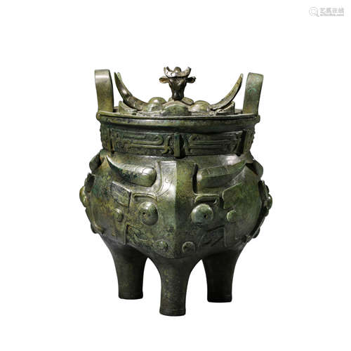 A Bronze Tripod Beast-Face Ding Vessel