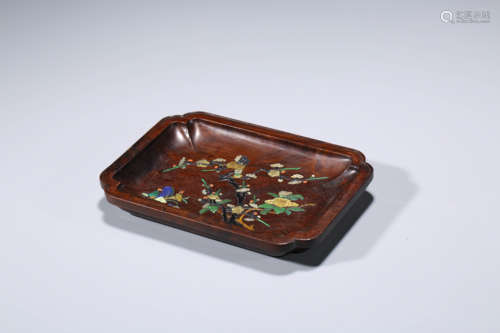 A Hardstone Inlaid Wood Fruits Plate