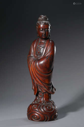 A Carved Boxwood Figure of Guanyin