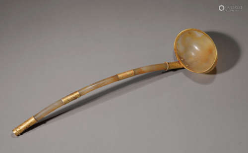 A Silver Gilding Agate Soap Ladle