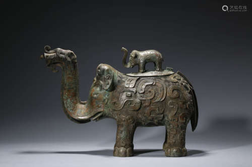 A Bronze Twin-Elephant Incense Burner