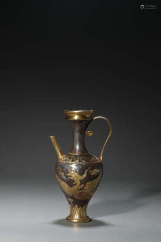 A Silver Gilding Phoenix and Cloud Ewer