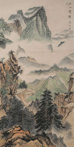 A Chinese Landscape Painting Paper Scroll, Song Wenzhi Mark