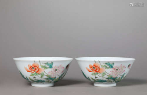 A Pair of Famille Rose Flower Bowls